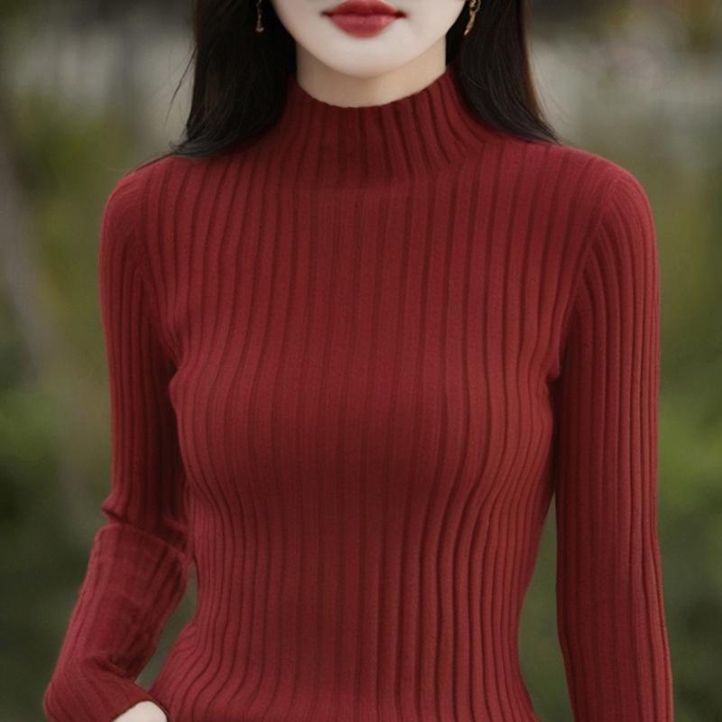 Pure Cotton Half Turtleneck Pit Sweater for Women In Autumn and Winter New Base Shirt Long-sleeved Sweater