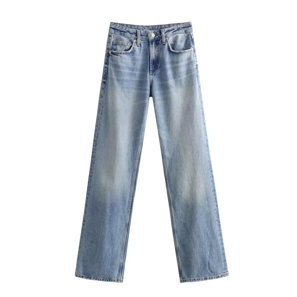 2024 Frühling Retro Straight-Leg Weite Denimhose für Damen - Schlankmachend, Bodenlang, Europäischer & Amerikanischer Stil