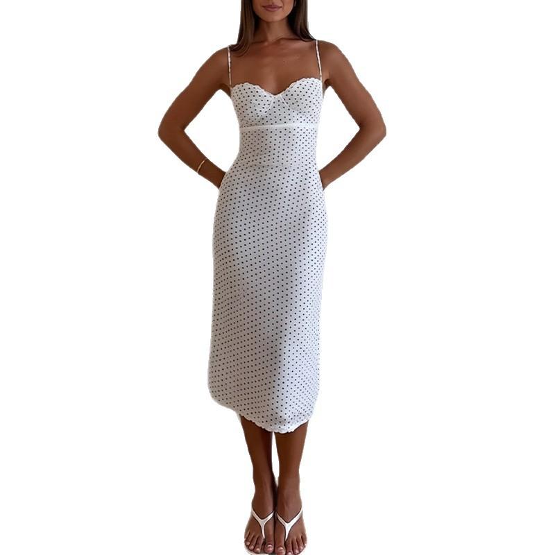 Spring new, sexy and elegant polka dot print halter dress long dress