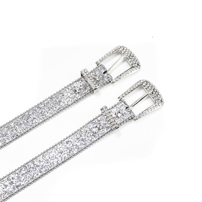 Teens Full Sequins Belt for Jeans Adjustable Pin Buckle Waist Belt Rhinestone Buckle Wide Waist Belt Ladies Skirt Belt