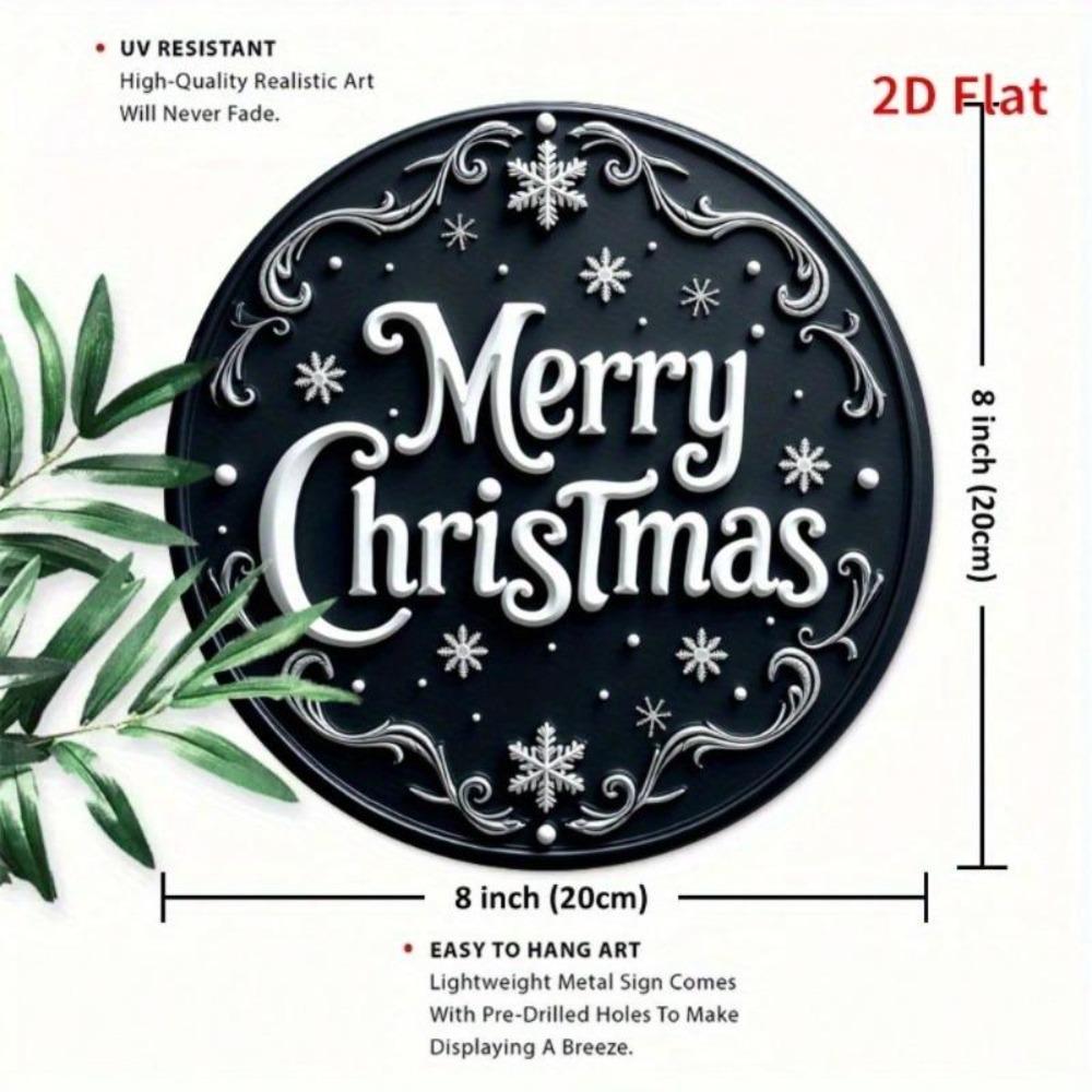 Metal Christmas Sign Black White Holiday Decor No Electricity Textured Surface Indoor Outdoor Wall Art