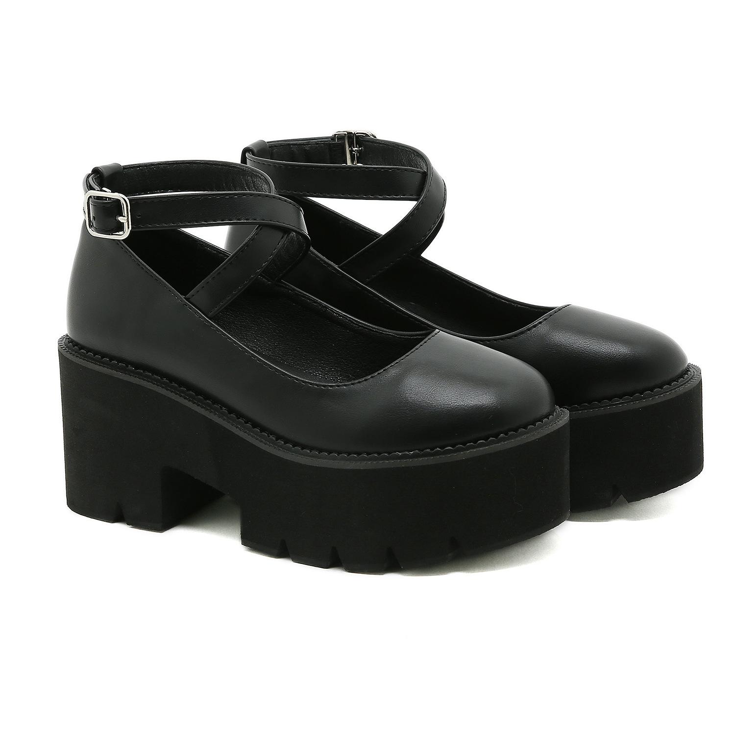 

Модные туфли на толстой подошве с перекрестными ремешками, простой стиль одинарных туфель, сексуальные туфли-маффины для женщин 43 чёрный