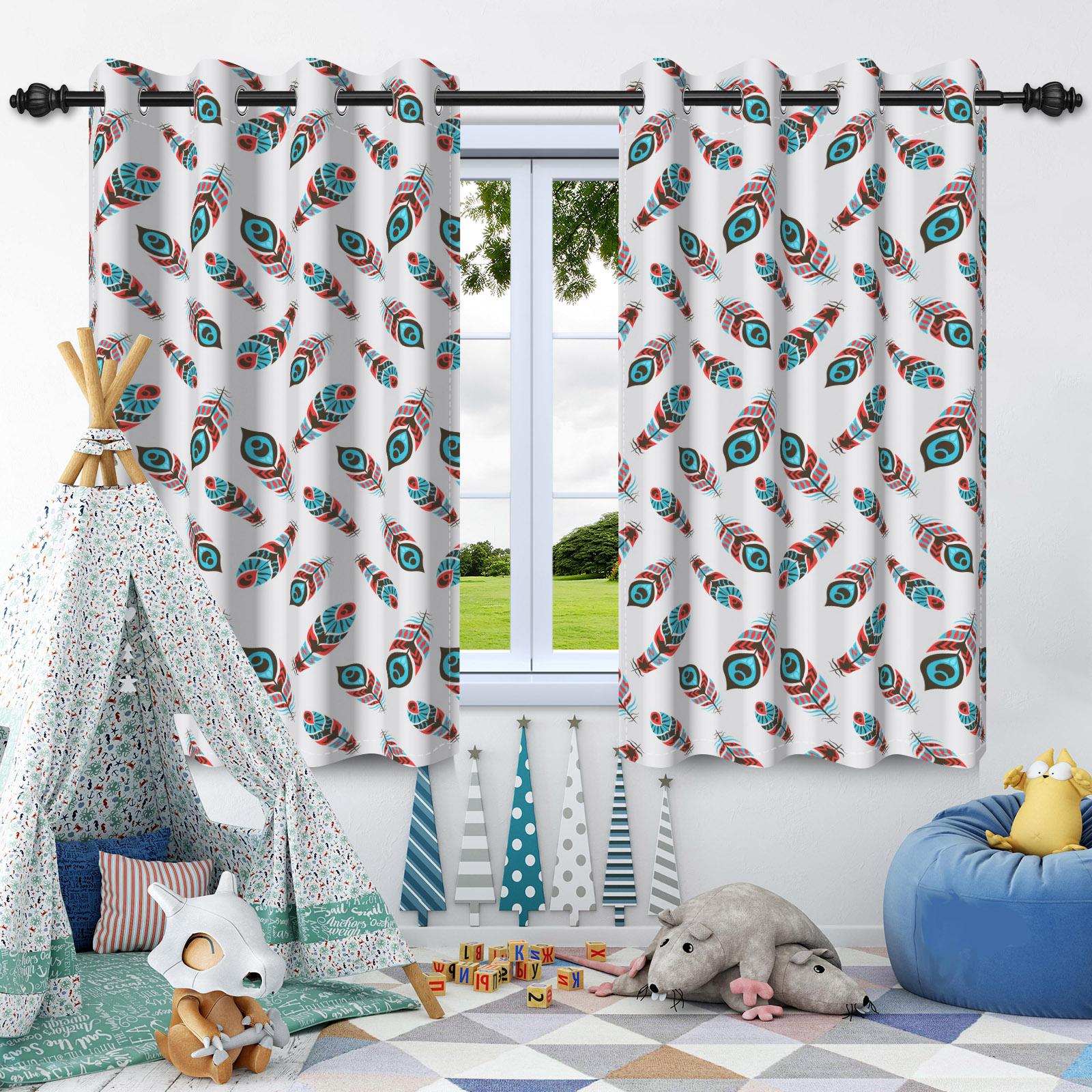 

2pcs Feather Pattern Window Curtains Elegant Style Home Bedroom Living Room Blackout Curtains Thermal Insulation Washable Fabric 50x120cm 2pcs