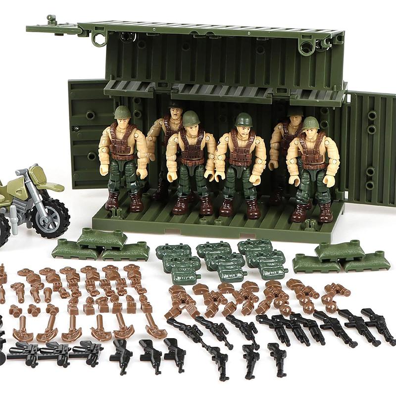 Wucifang Bags Unisex Kids Ww2 Military Toys Set With Us Soldier Figures Plastic Guns Army Equipment Gear Container And Accessories For Kids