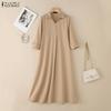 ZANZEA Vestido largo casual para mujer con cuello vuelto, holgado y de manga 3/4