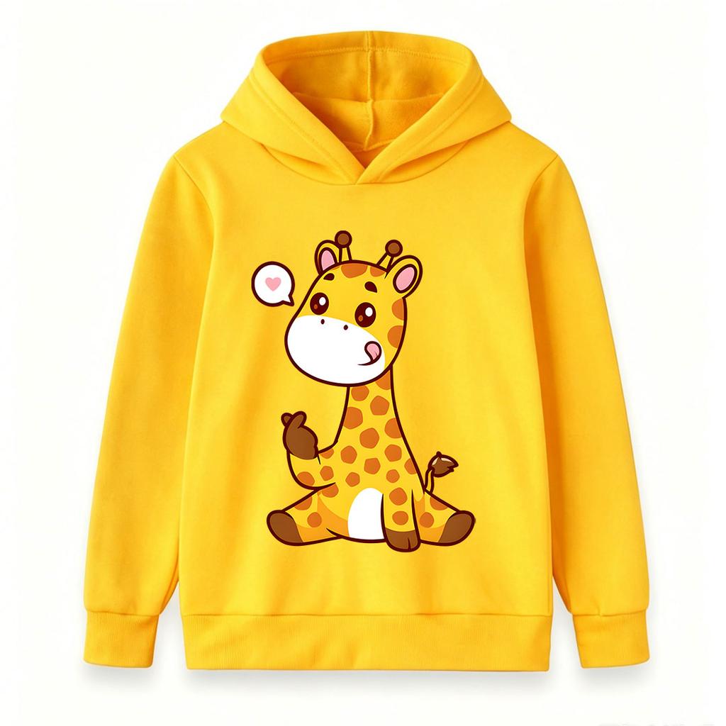 Cute Cartoon Giraffe Print Kids Hooded Sweatshirt, Unisex Boys Girls Pullover Hoodie, Soft Casual Long Sleeve Top For Toddlers Children Daily Wear