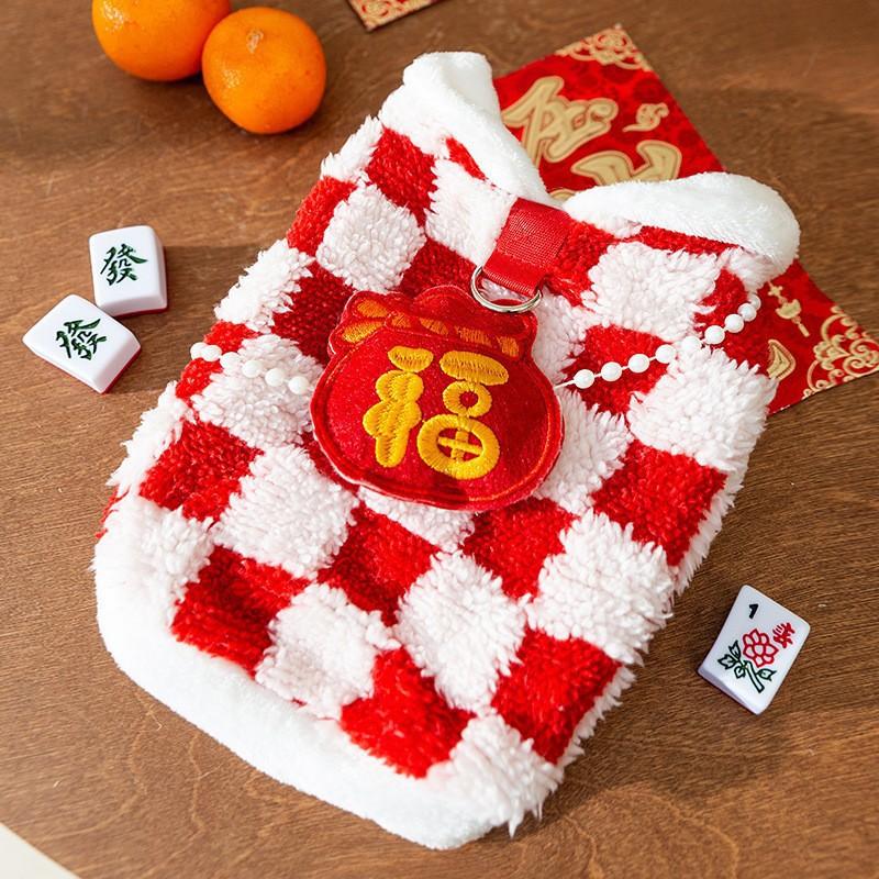 Winter Warm Pet Dog Coat Chinese Style Red Tang Suit Small Dogs Cats Festive New Outfit