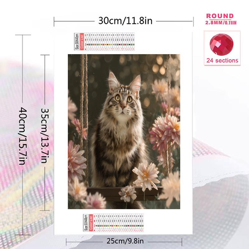 Maine Coon and flowers Pattern 3pcs 100% Round Full Drill 5D DIY Diamond Painting Embroidery Cross Stitch Rhinestone Décor