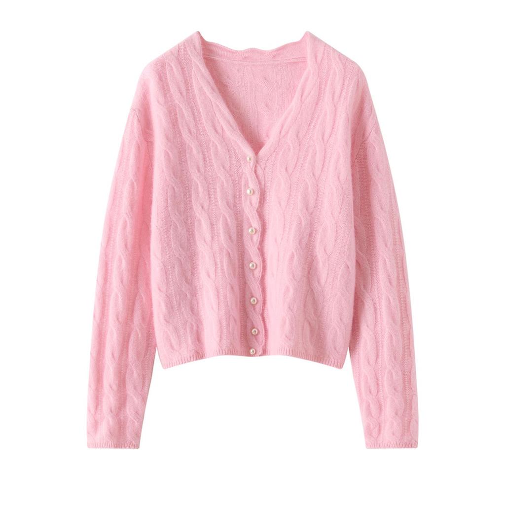 Women's Cashmere Cable Knit V-Neck Cardigan: Short, Single-Breasted, Trendy Autumn/Winter Sweater Coat