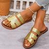 Damen Ein-Wort-Sandalen mit flachem Boden 2025 große Größe Sommer neu runder Kopf bequem flacher Boden Ein-Pedal coole Hausschuhe