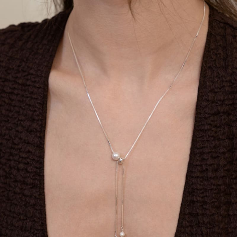 

TATIANA (925 Silver) Freshwater Pearl Drop Tie Long Necklace NZ2503 Gold Plated