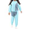 Plus Size Women Winter Denim Set Oversized Long Sleeve Top Wide Leg Pants Streetwear Casual Outfit Brick Red Orange Light Gray Blue 1XL-5XL