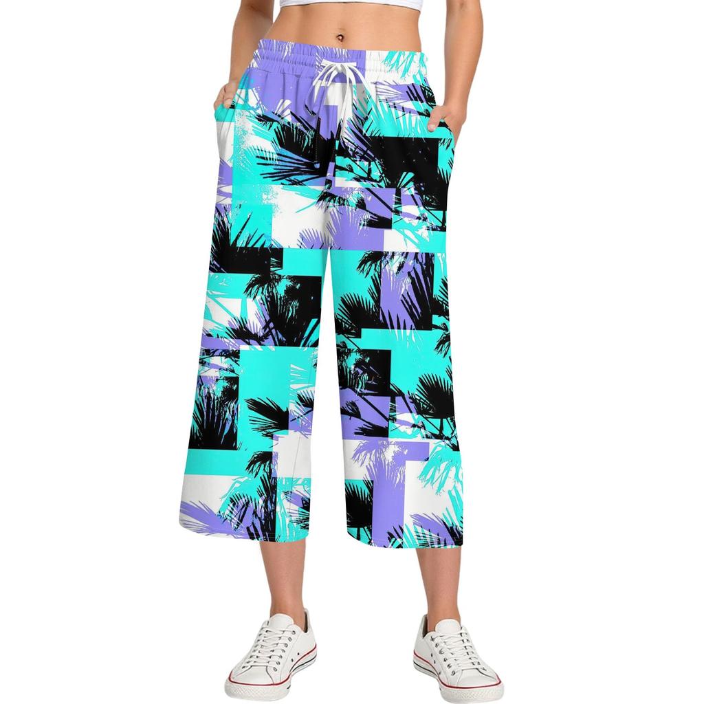 Women's Summer High Waist Printed Casual Sportswear Casual Cropped Pants Loose Pants