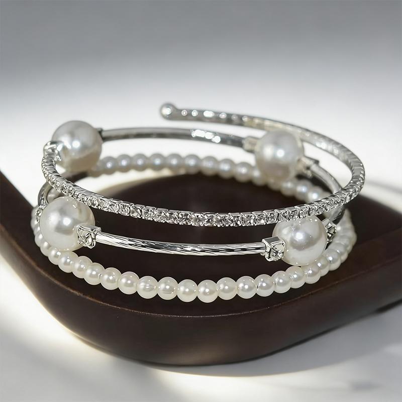 Multiple Shining Rhinestone Crystal Bracelet Pearl Cubic Zirconia Hand Wrist Bracelet Women Wedding Jewelry
