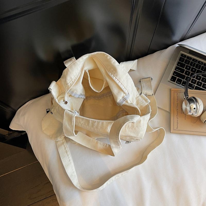 Large Capacity Tote Bag Canvas Bag Solid Color Student Crossbody Bag