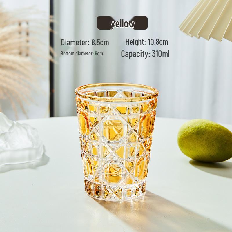 European Style Gift Box: Colorful Plaid Whiskey, Beer, Liquor, and Water Glass Set with Hand-Engraved Floral Designs.