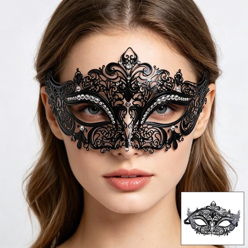 Halloween Metal Half Face Mask With Rhinestones Black Adult Cosplay Party Masquerade