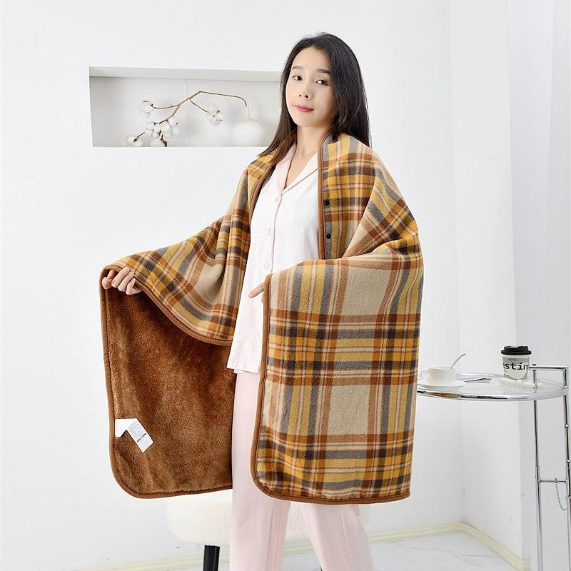 Wearable Plaid Fleece Blanket With Button Winte Warm Nap Blanket Throws On Sofa Bed Travel Thicken Bedroom Office Scarf Blanket