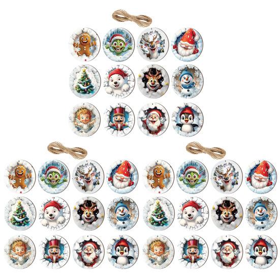 Christmas Wooden Ornaments Cute Snowman Santa Reindeer Penguin Christmas Tree Ornament for Xmas Home Holiday Party Supplies