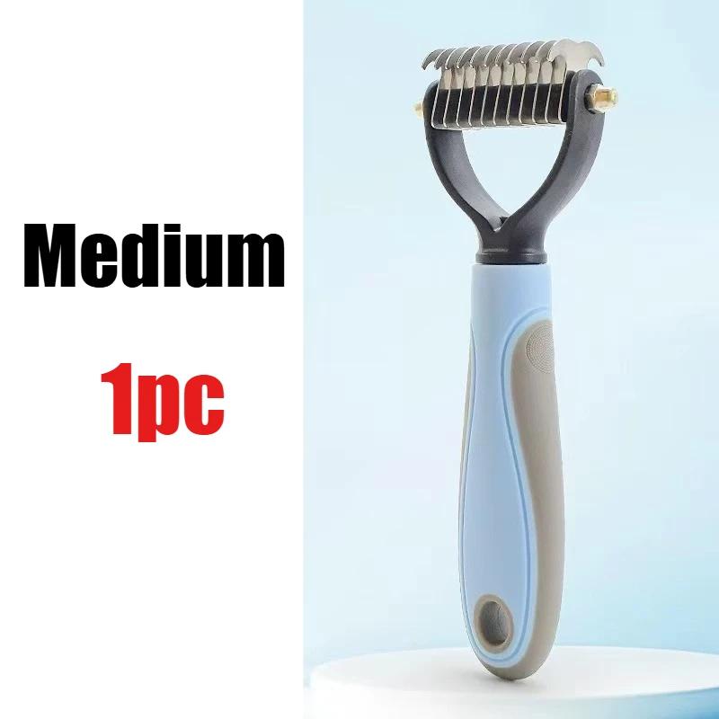 

Professional Pet Deshedding Brush Double Sided Undercoat Rake for Dogs Cats Grooming Tool средний синий
