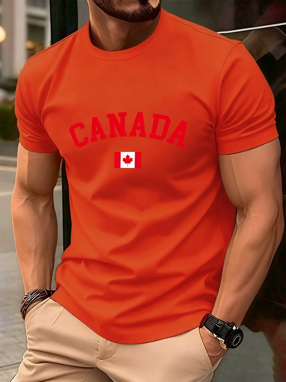 

Canada Text With Flag Printed Cotton TShirts MenS Summer Short Sleeve T Shirt Soft Oversized ONeck Tops Basic Mens Clothes 2XL