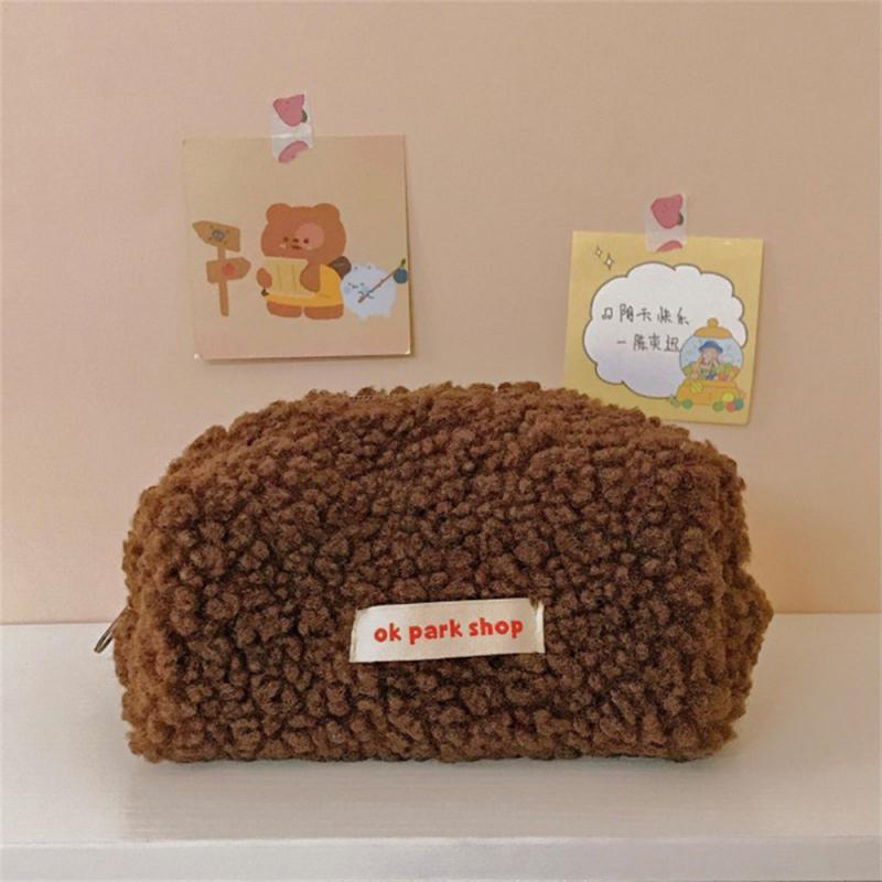 Pencil Case Lamb Hair Cosmetic Bag Plush Storage Cute Stationery Bag Large Capacity Travel Cosmetic Bag Makeup Organizer Storage