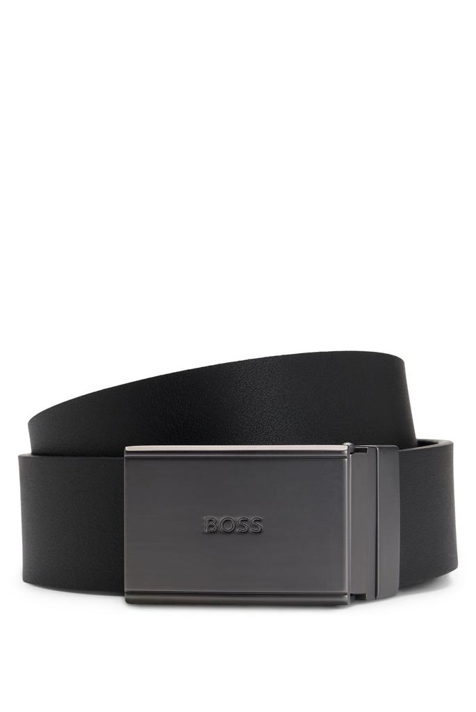Italian Leather Gunmetal Buckle Reversible Belt for Black [BOSS] Men, ONESIZE,