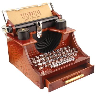 Kreativ Klassisk Retro Trä Metall Skrivmaskin Speldosa Skrivbord Hemmakontor Inredning Musikalådor Barn Födelsedagsleksak Present