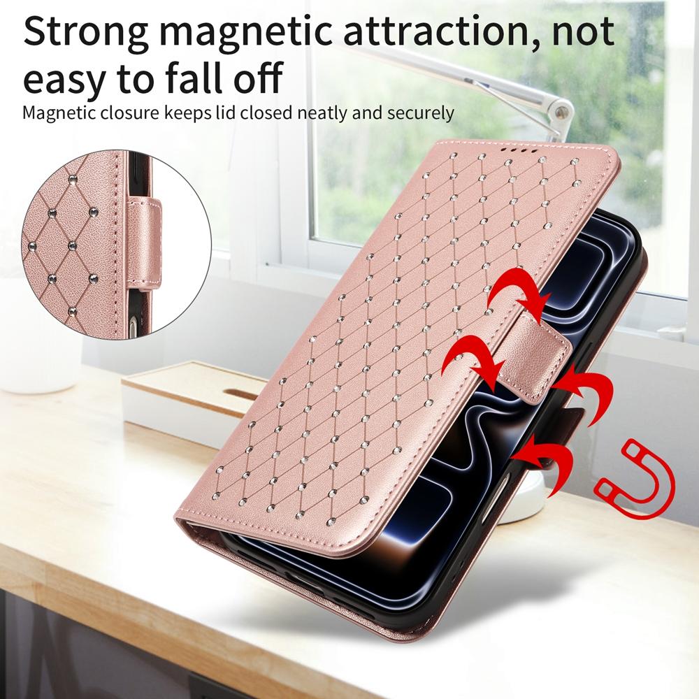 Luxury Artificial Diamond Magnetic Leather Wallet Case for iPhone 17 Air 16e 16 15 14 13 12 11 Pro X XS Max 8 7 Plus Phone Cover