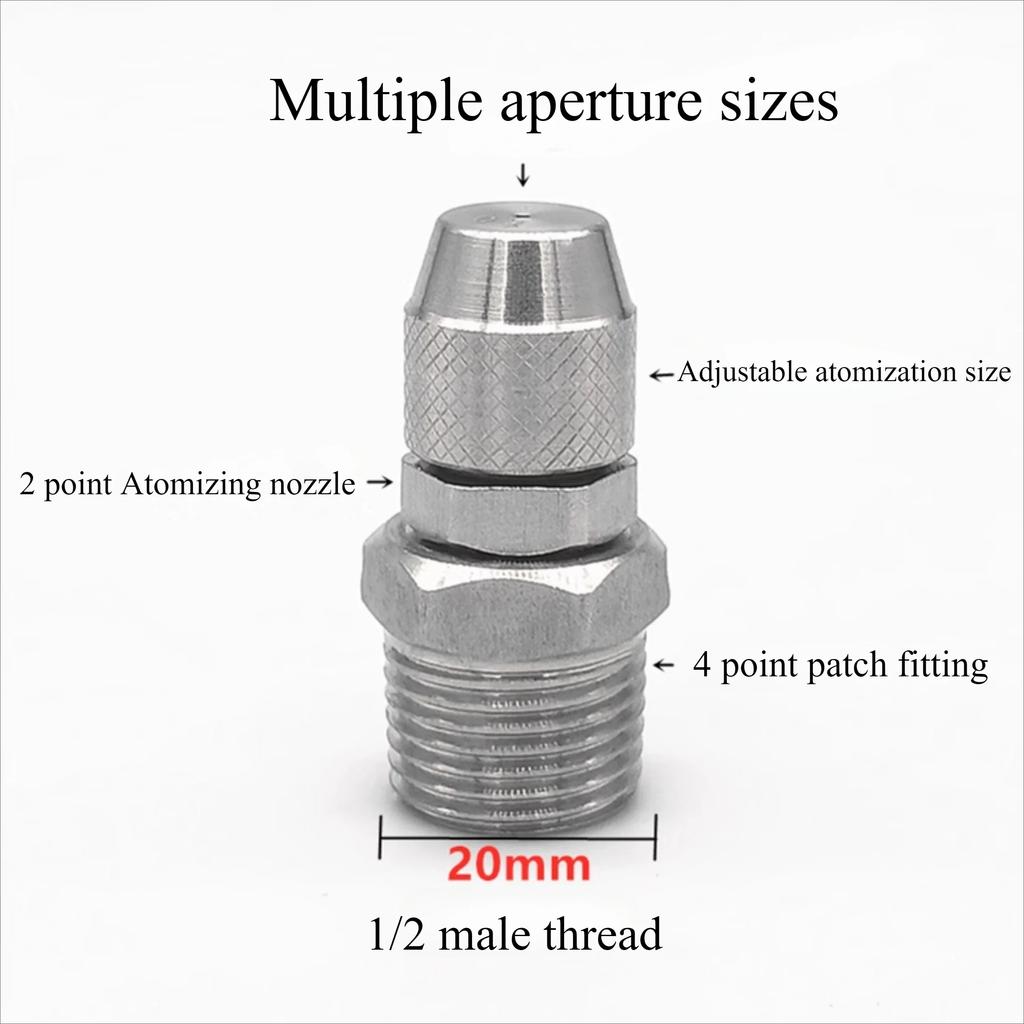 1/4" 1/2" Stainless Steel Adjustable Atomization Sprayer 0.8-1.8mm Misting Nozzle Adapter Garden Irrigation Agriculture Watering