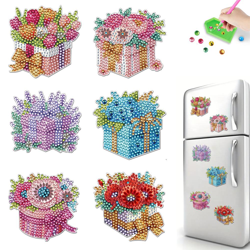 6Pcs Fridge Magnets Diamond Art Diamond Painting Kits DIY Diamond Art Refrigerator Magnets DIY Art Crafts for Adults Beginners