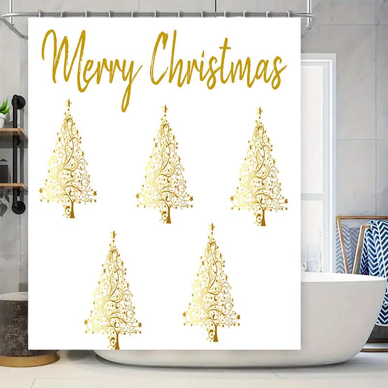 

Christmas Tree Shower Curtain Festive Decor For Bathroomluxury Gold Christmas Treesmerry Christmas Bath Mat Set Decoration W60H190(CM)-1 Pcs