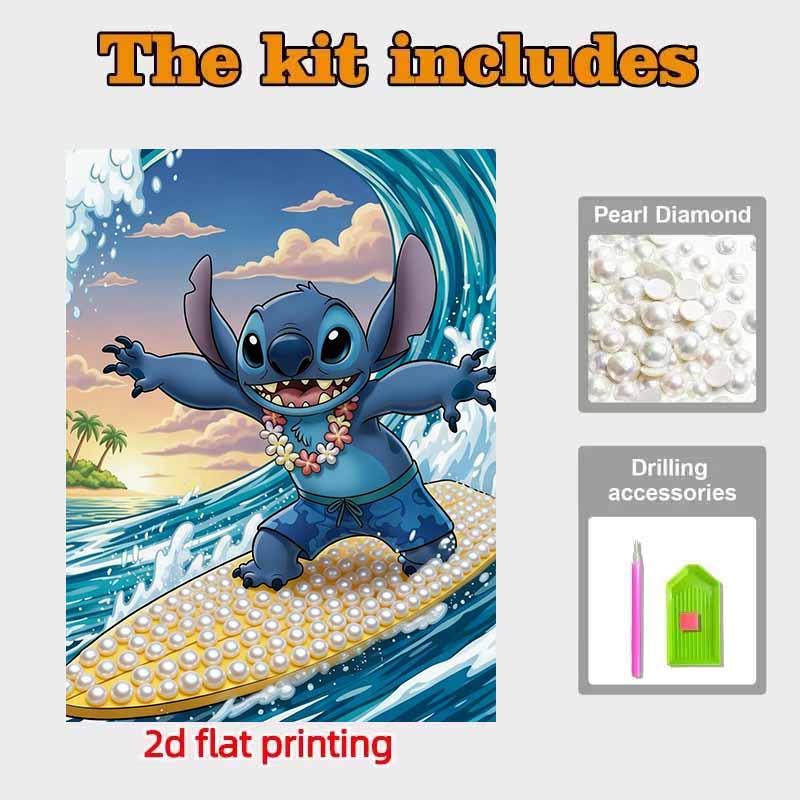 Disney Pearl Painting Set Stitchs Pearl Surfing Adventure Exquisite and Sparkling Painting Crafts Home Wall Decorations Handmade Gifts