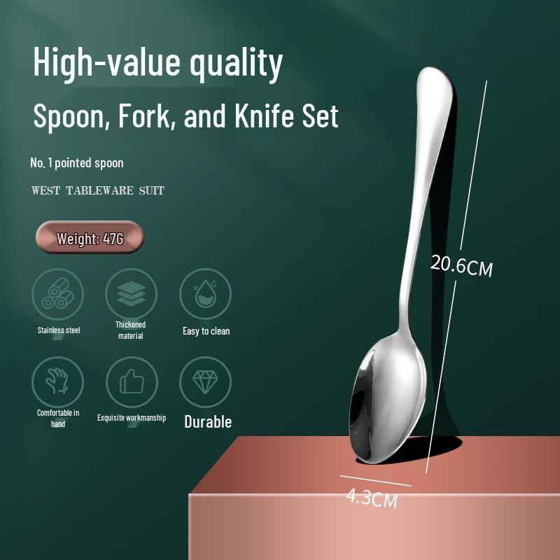 1010 Stainless Steel Western Cutlery Set: Knife, Fork, Spoon, Dessert & Coffee Spoon, Steak Knife.