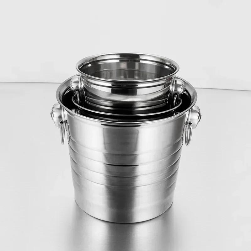 1L/3L/5L Stainless Steel Ice Bucket Portable Ice Chiller Cooler with Comfortable Handle Two-ear Ice Bucket Bar Wine Tooling