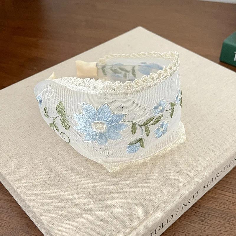 

Вишита сітчаста мереживна пов язка на голову з квітами для жінок елегантна Проста тканинна Модна Дівоча Пов язка для Волосся