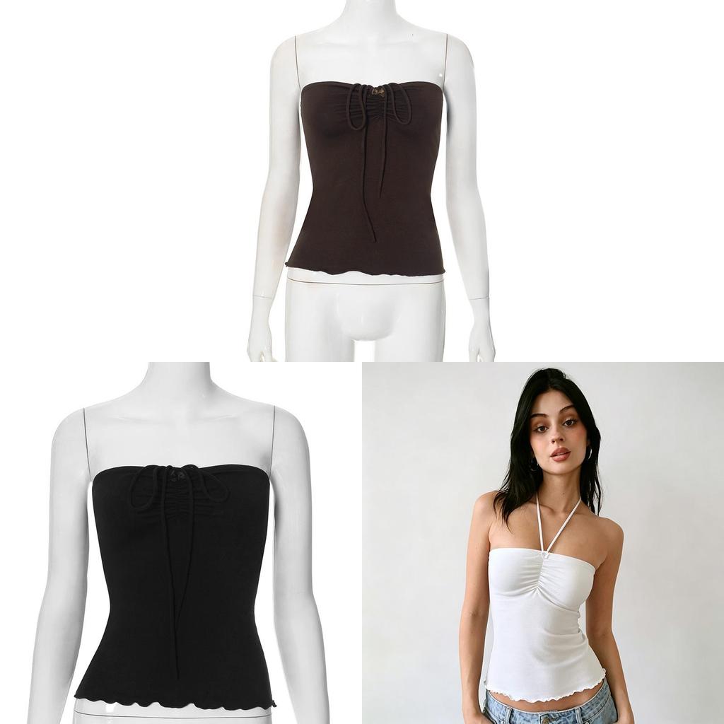 Summer Sleeveless Puff Sleeve Blouse With Ruffles For Women