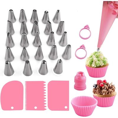 35-teiliges Spritztüllen-Set, Tortenzubehör mit Tüllen-Set, wiederverwendbare Silikontülle für Cupcakes, Tortendekorationswerkzeug-Modellierset