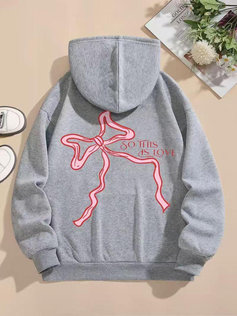 2025 European American New Style Bow Hoodie - Loose Casual Pullover with Long Sleeves for Autumn & Winter