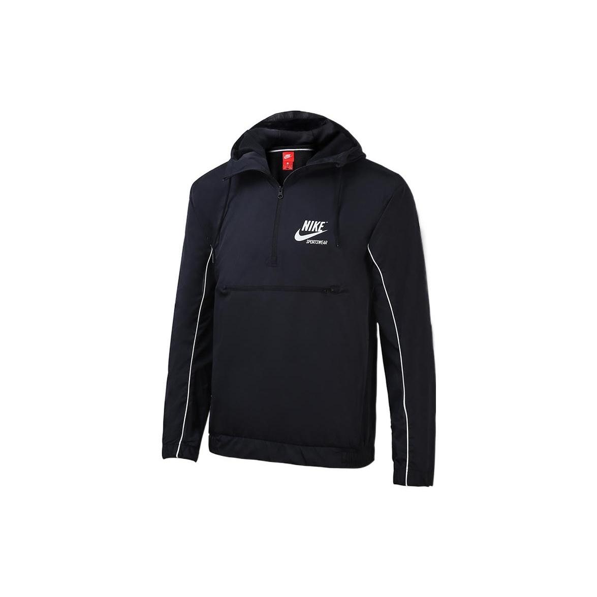 Men s Nike Alphabet Printing Half Zipper Hooded Long Sleeves Jacket Black AT5283-010 M