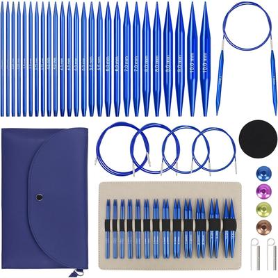 Circular Knitting Needles, Interchangeable Circular Knitting Needles Set with Case & Accessories, 13 Pair of Round Knitting Needle 3mm-10mm, Circular