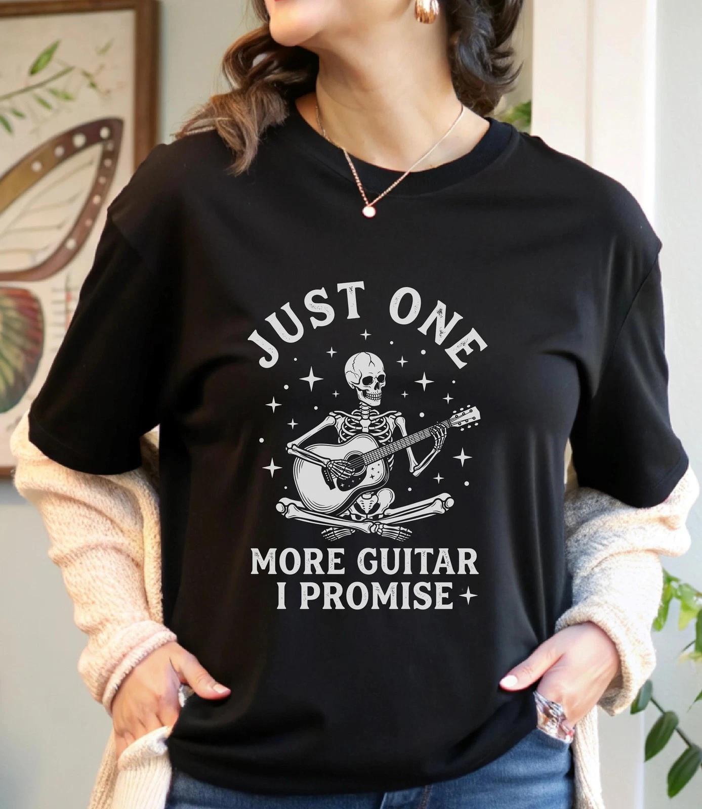 Funny Skeleton Guitar Player T-Shirt, Just One More Guitar I Promise Tee, XL