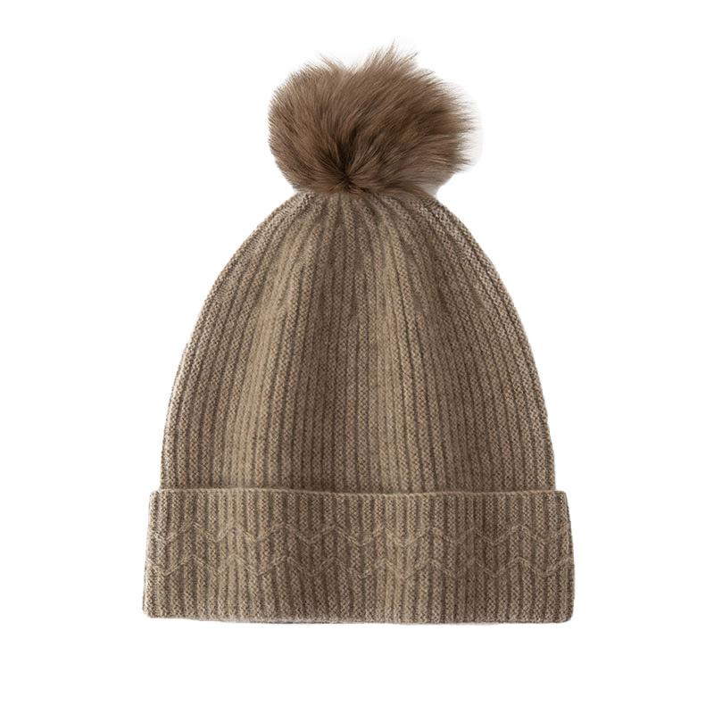 New High End Solid Color Cable Fur Ball Thickened and Warm Stylish Knitted Casual Hat for Women
