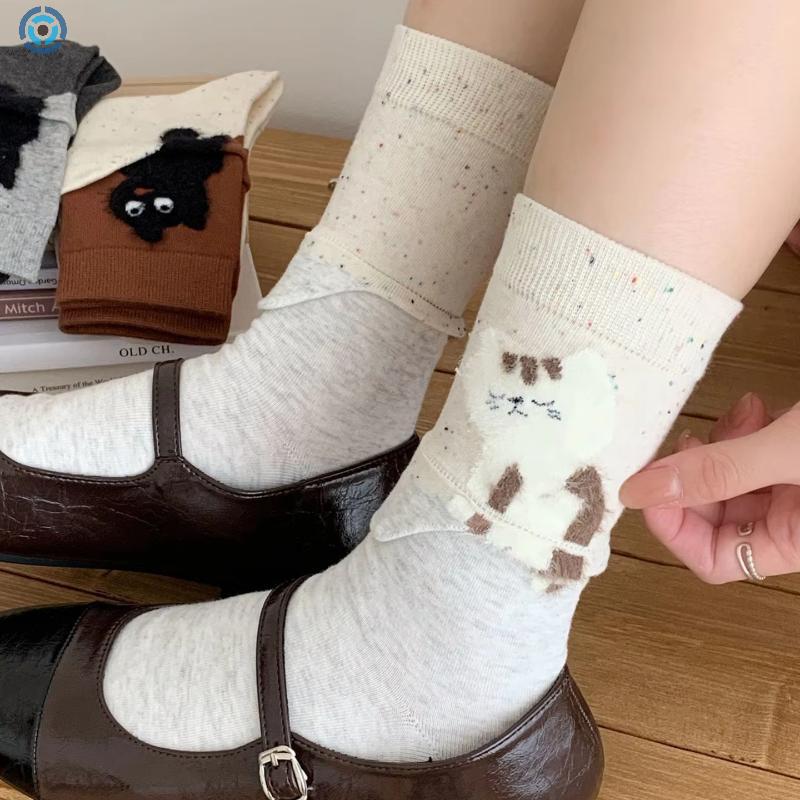 3D Cat Printed Casual Socks for Couples; Mid-Tube Design with Soft Comfort and Sweat Absorption Features for Men and Women.