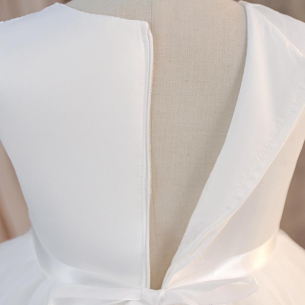 White Puffy Princess Dress & Shawl for Children - Formal Piano Performance Attire