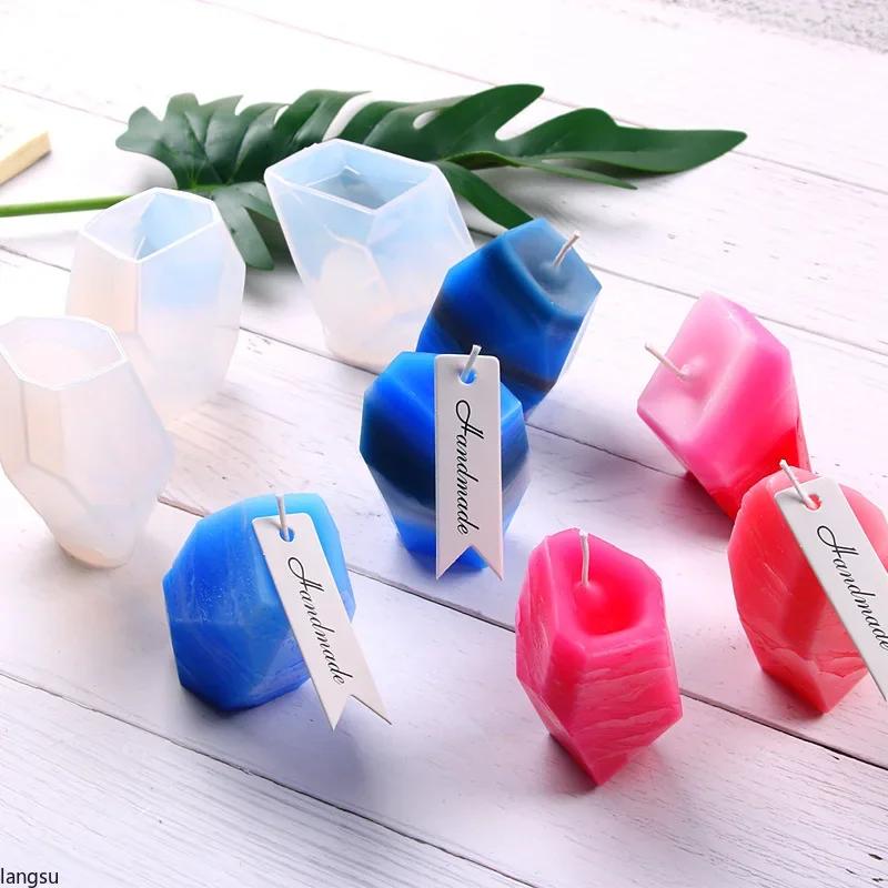 DIY 3D Geometric Shape Stone Candle Mold Silicone Mold Plaster Crafts Mold Candle Resin Soap Mold Christmas Home Decoration