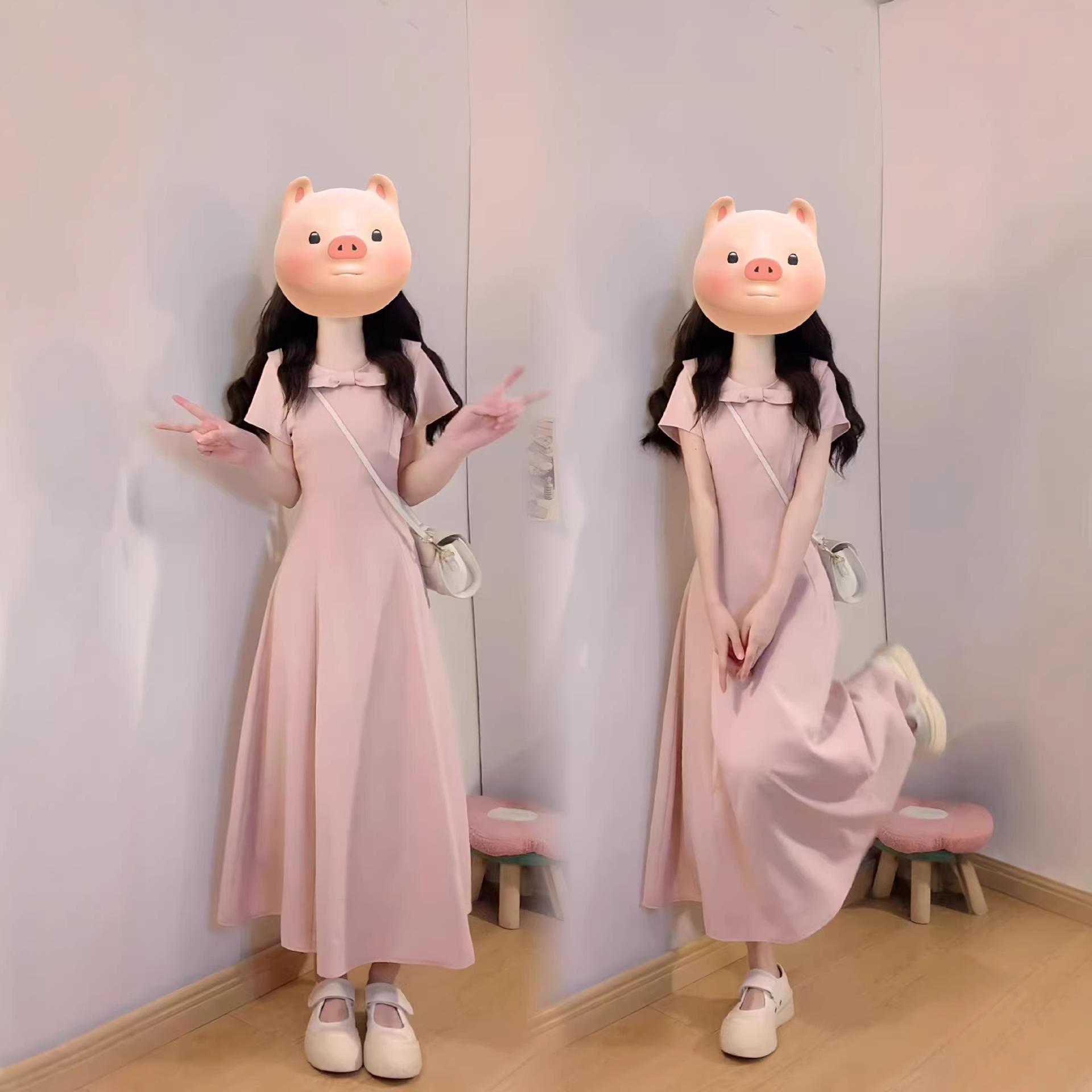 

Plus Size Pink Doll Collar A-Line Summer Dress with Short Sleeves 4XL