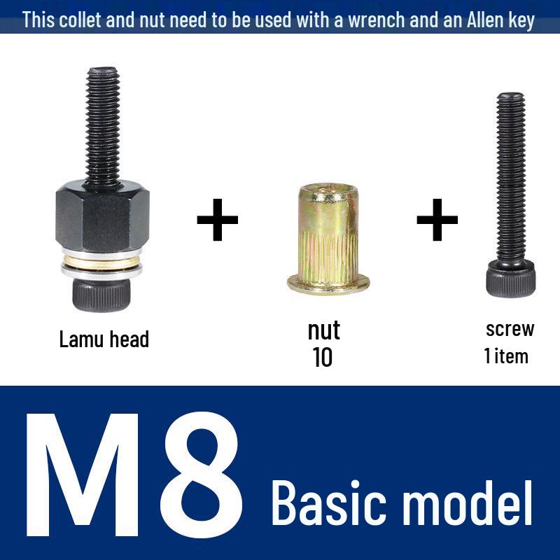 Multi-Purpose Electric Rivet Tool with Manual Wrench and Nut Head Attachment