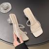 Women's Crystal Slippers Transparent Pvc Temperament Cool Slippers for Women Square Head Open-toed High Heeled Sandals Sandalias