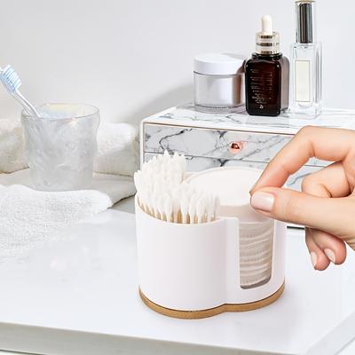 Dispensador de Cotonetes 2 Compartimentos Algodão para Maquiagem, Porta Almofadas Redondas Organizador Caixa de Armazenamento para Contêiner Organizador de Banheiro, Plástico, Branco